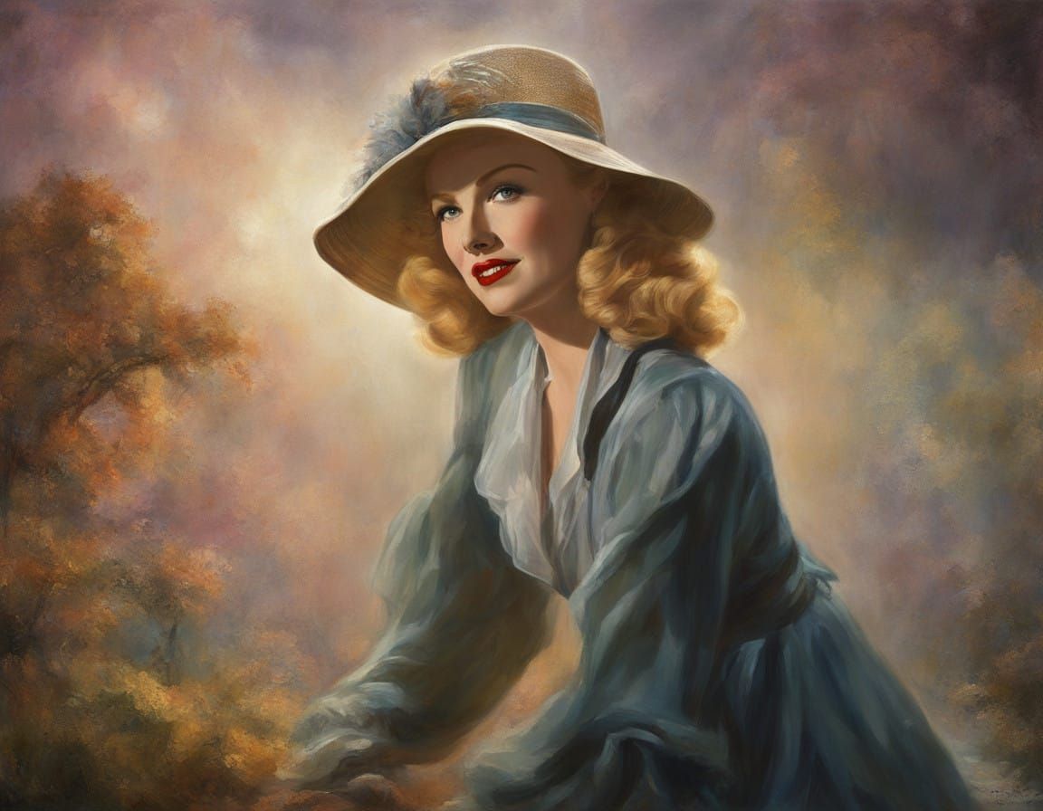 Ginger Rogers 1940s Portrait in Impressionist Style