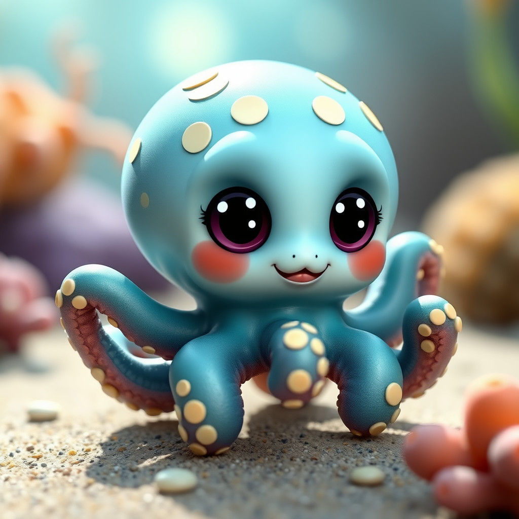 Cute Baby Octopus in Pixar Style
