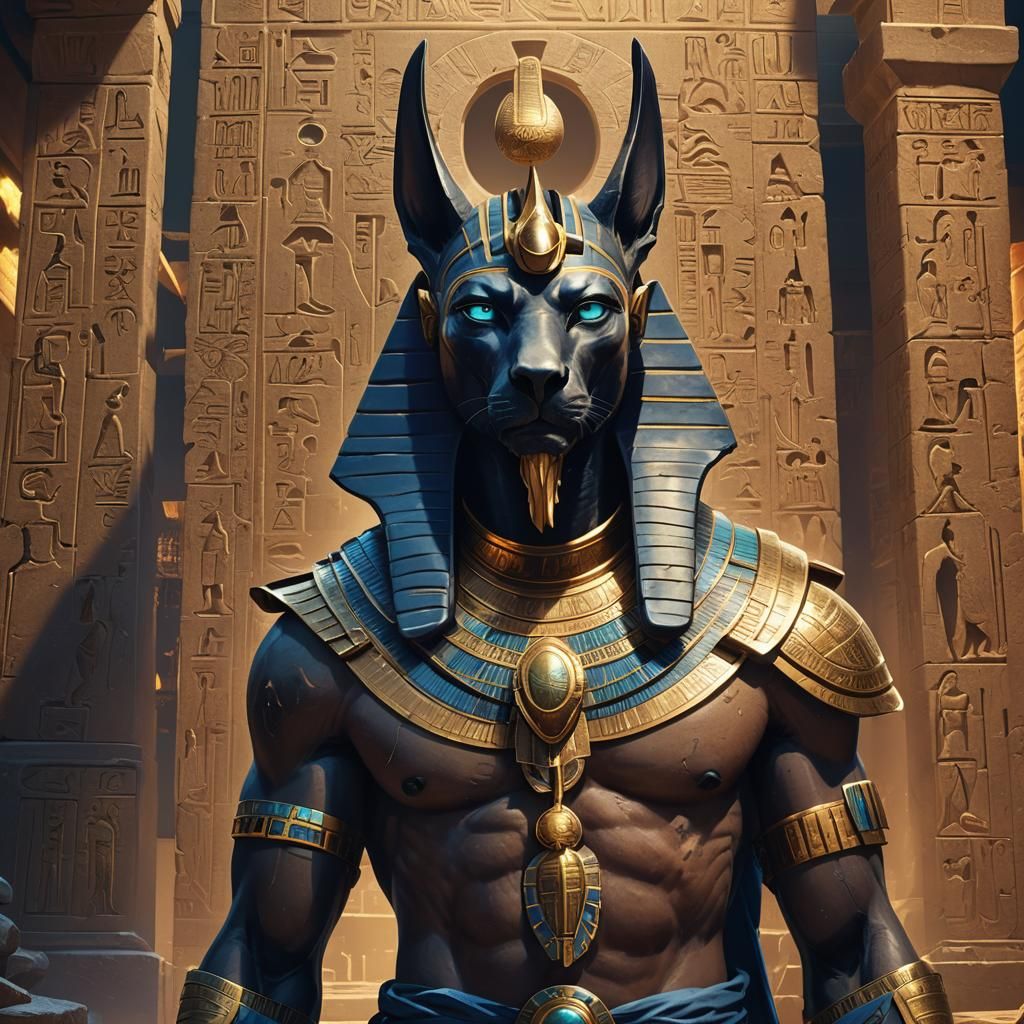 Anubis Portrait in Ancient Egyptian Temple Ruins