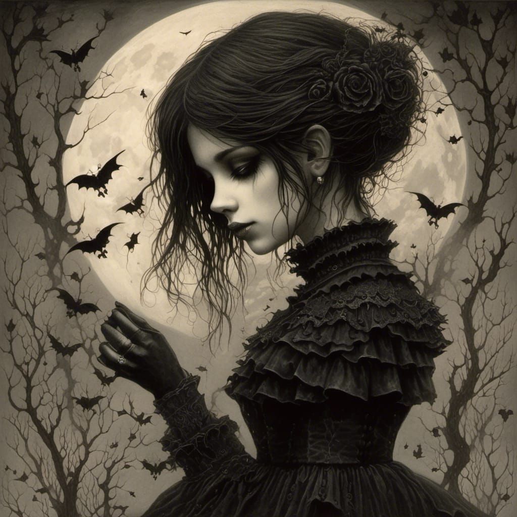 Dystopian Goth Woman in Shadowy Silhouette