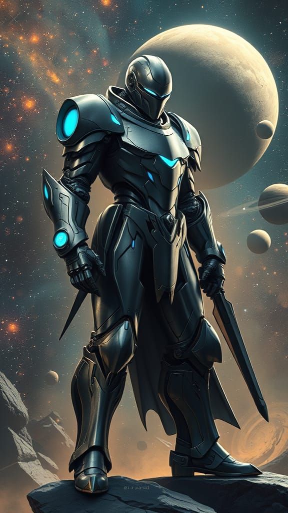 Cyberpunk Space Knight in Futuristic Starry Background