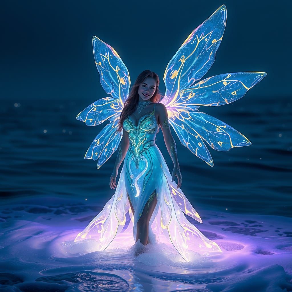 Cyber Snow Angel Shines in the Nightly Waves