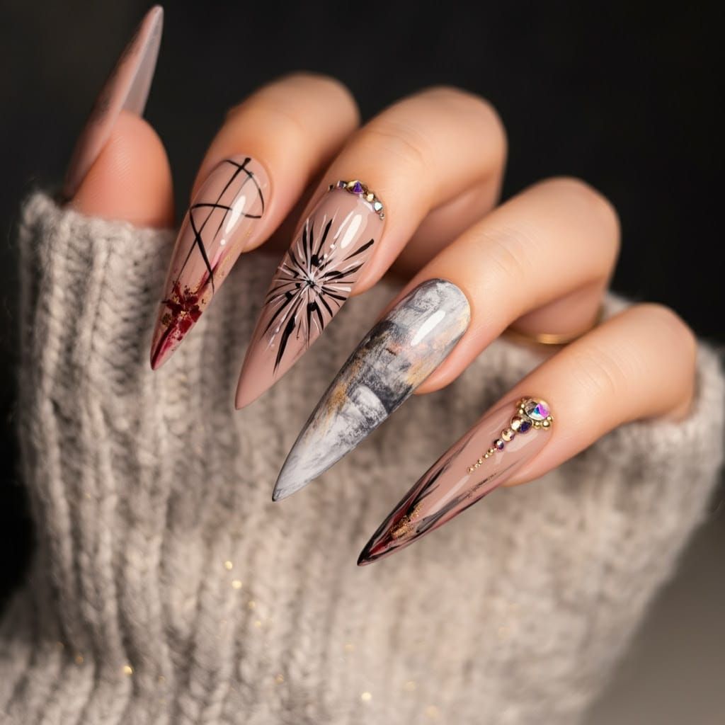 Elegant Winter Nail Art in Impressionist Style