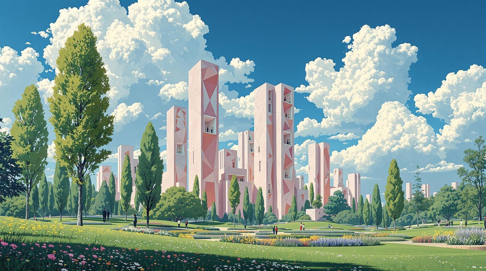 Rose Quartz Towers: A Klimt-Inspired Sci-Fi Scene