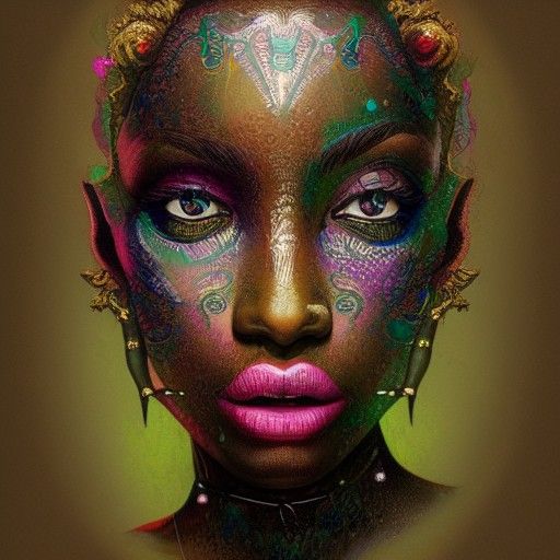 Beautiful Dark-Skinned Woman Portrait with Fantasy Elements