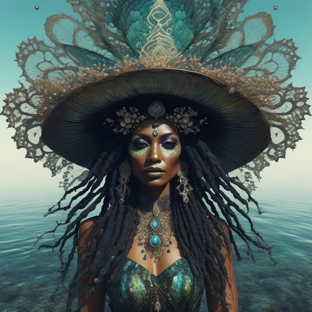 Surreal Witch with Bioluminescent Fractal Garden