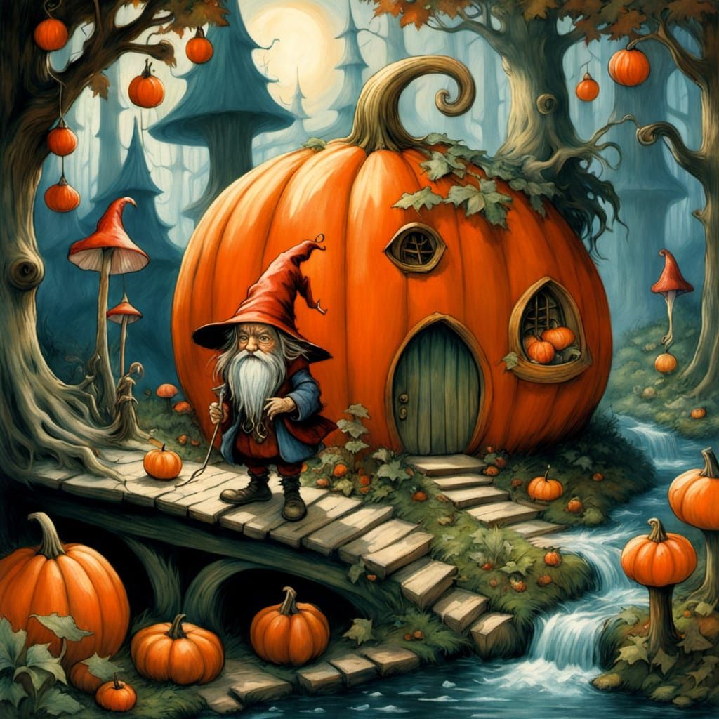 Whimsical Pumpkin Farmstand in Fantasy Forest