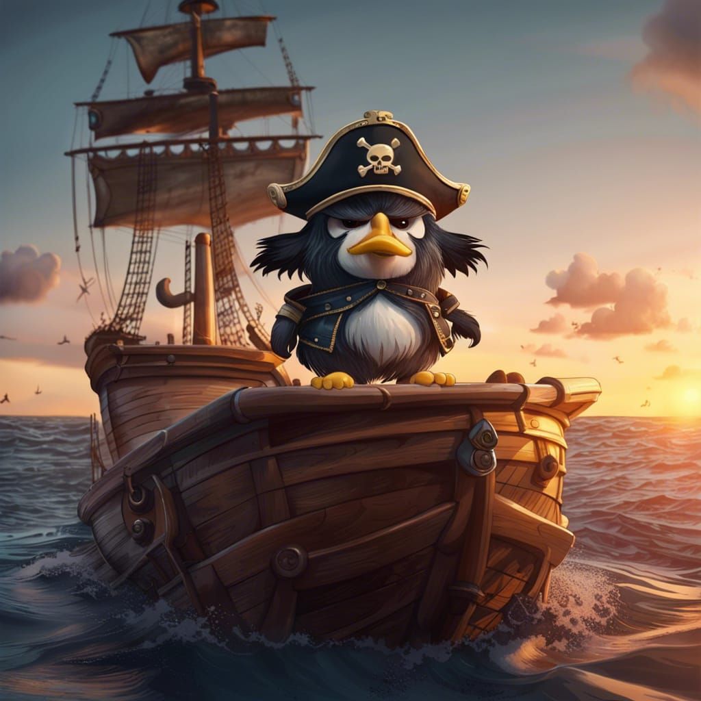 Angry Pirate Penguin on an Epic Ship