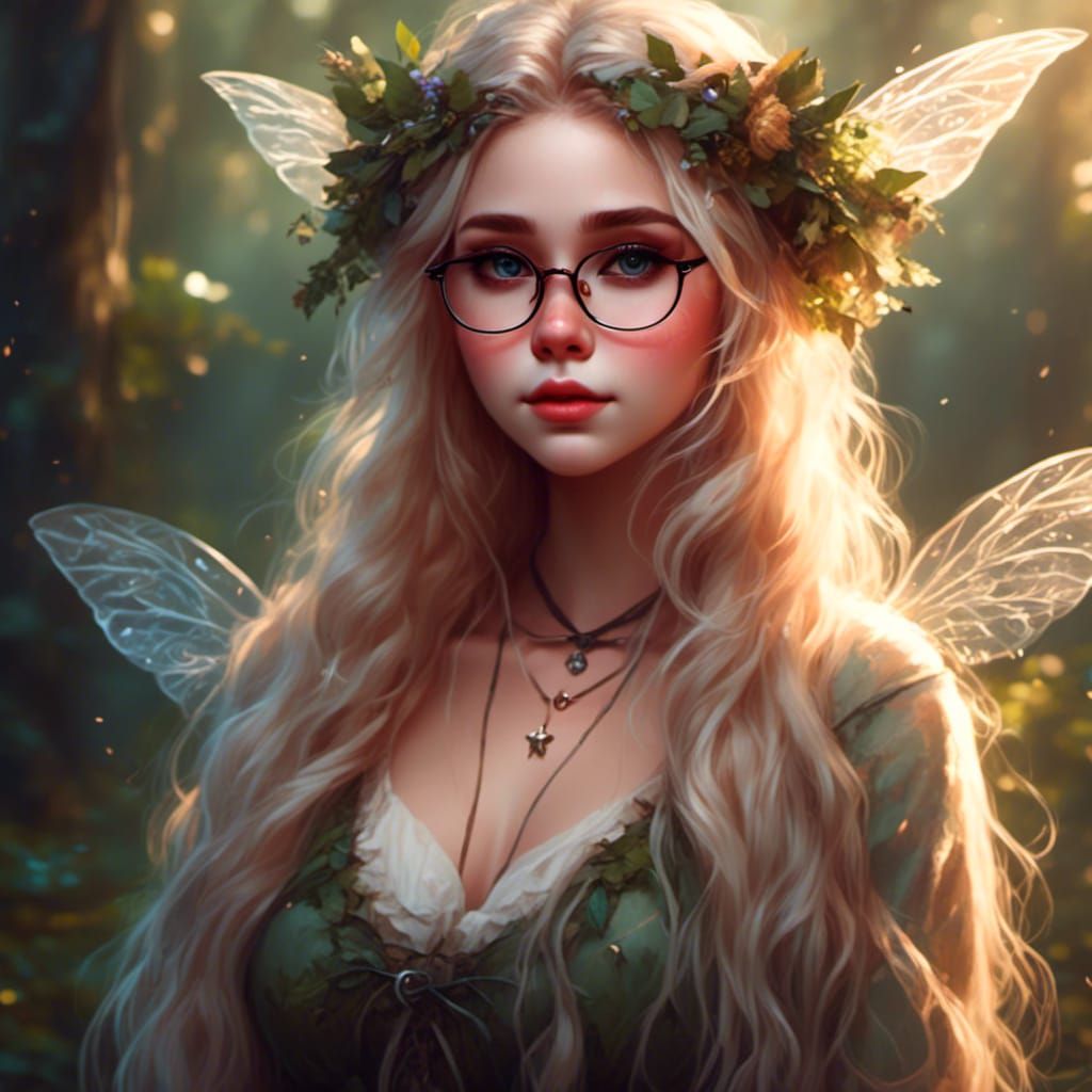 Cute Blonde Fairy Girl with Clear Wings