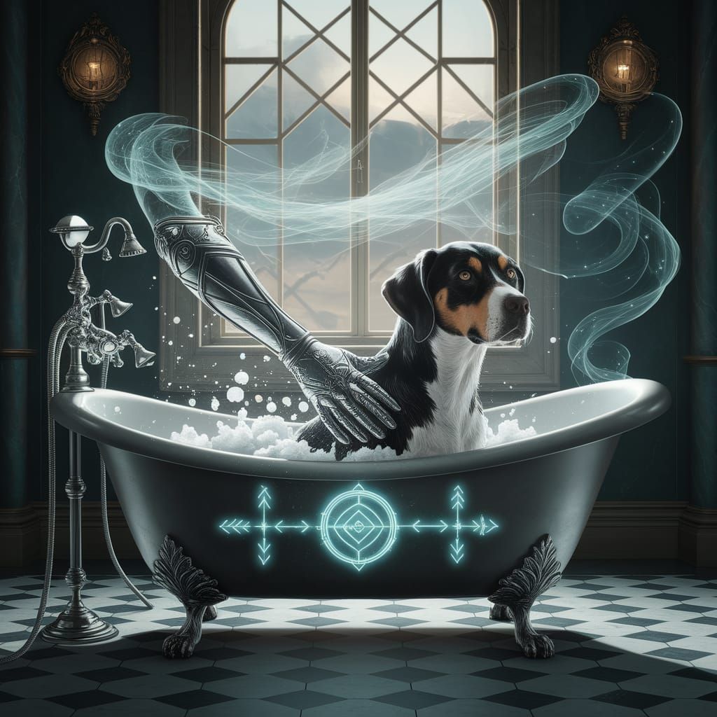 Mystic Silver Gloves Bathe Dog in Ethereal Mist