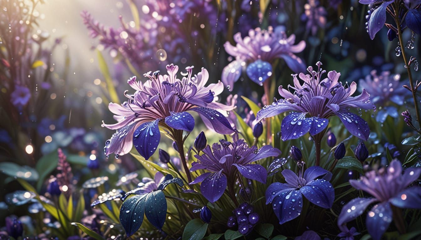 Amethyst Wildflowers in Ethereal Garden: Digital Painting