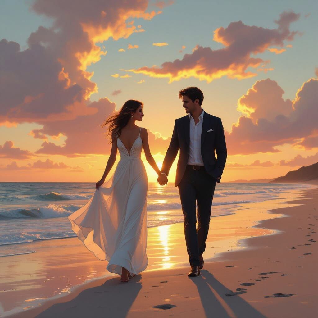 Romantic Beach Sunset in Fantasy Art Style