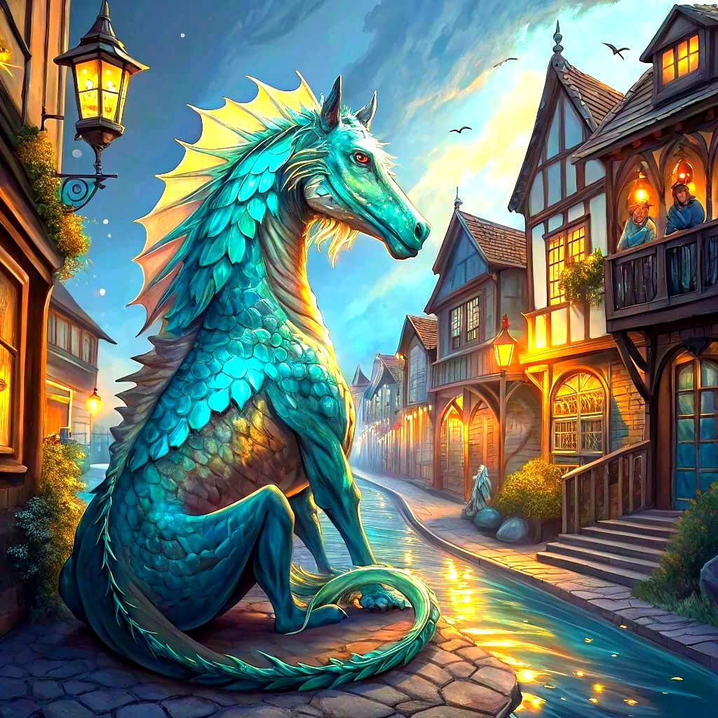 Majestic Half-Horse Shark in Mystical Town