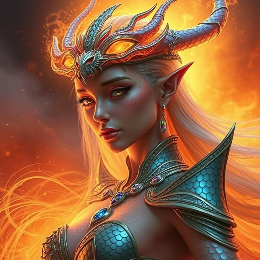 Dragon Elven Princess in a Bioluminescent Inferno