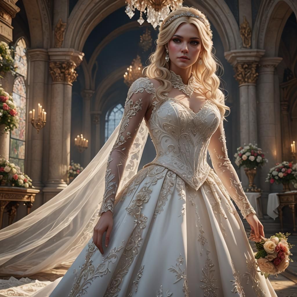 Blond Figure in White Wedding Gown: Fantasy Art