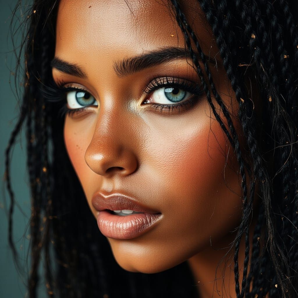 Beautiful Black Warrior Goddess with Blue Eyes