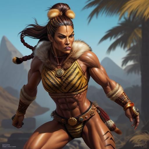 Female Tribal Warrior in Comic Book Style