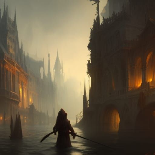 Fantasy Venice Street Scene with Dragon in Unreal Engine