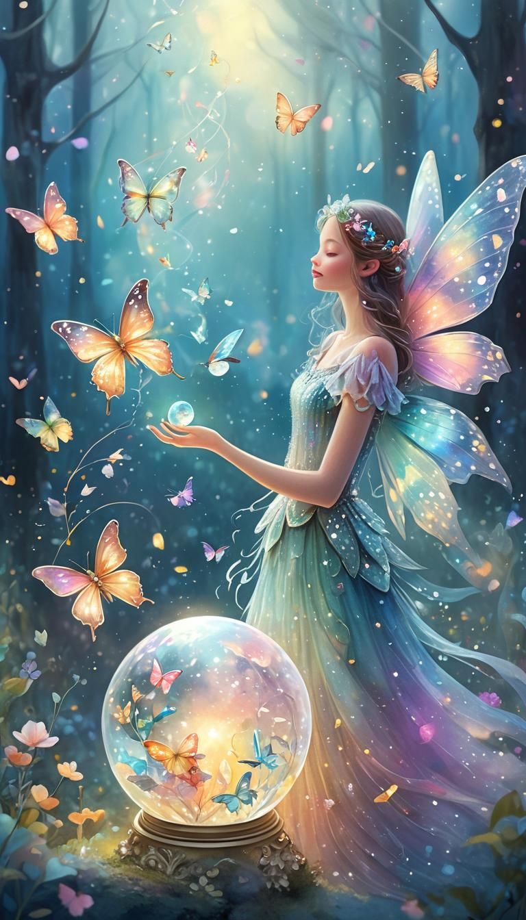 A beautiful fairy, in a fairytale world, she is shimmering i...