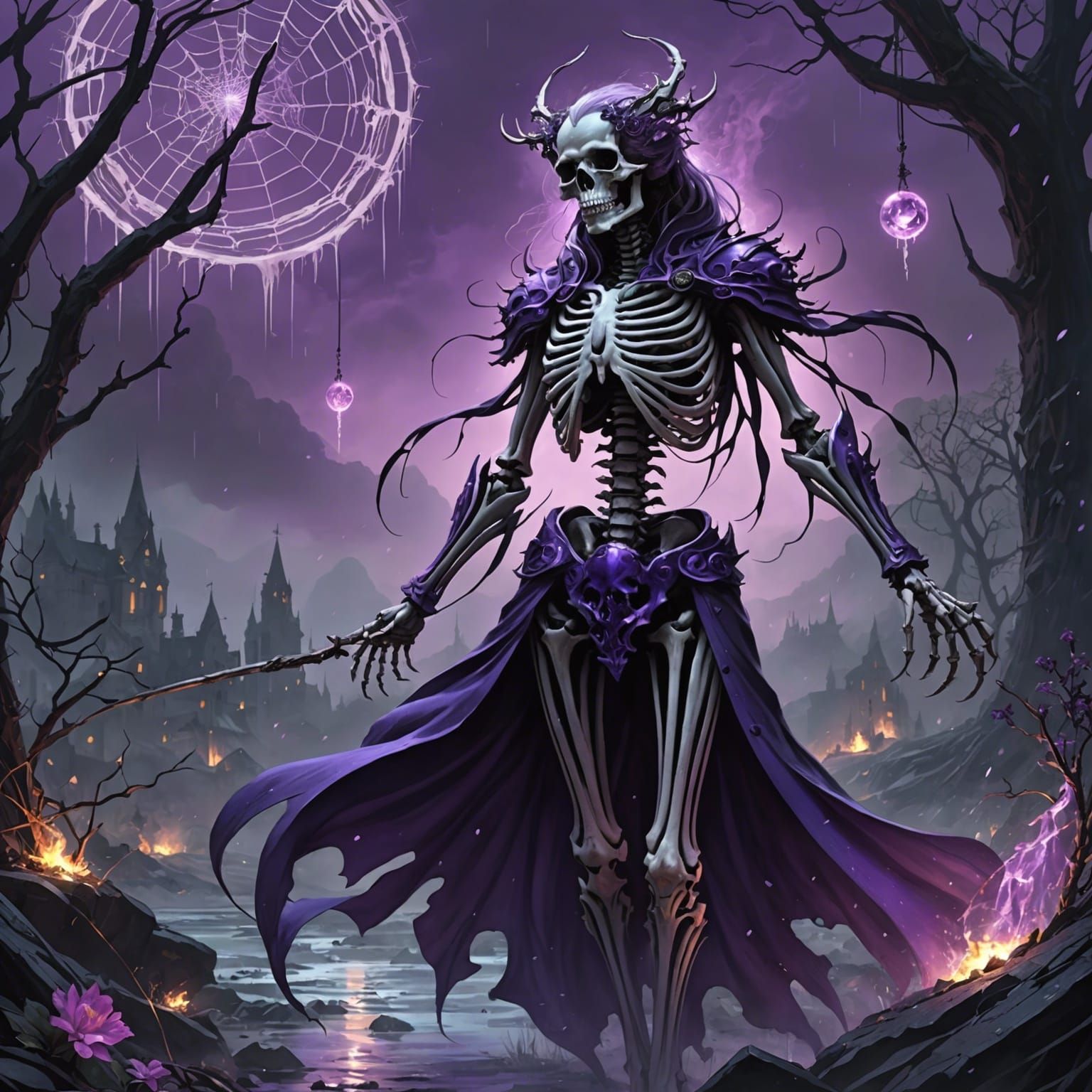 Apocalyptic Bioluminescent Skeleton in Aetherpunk Style