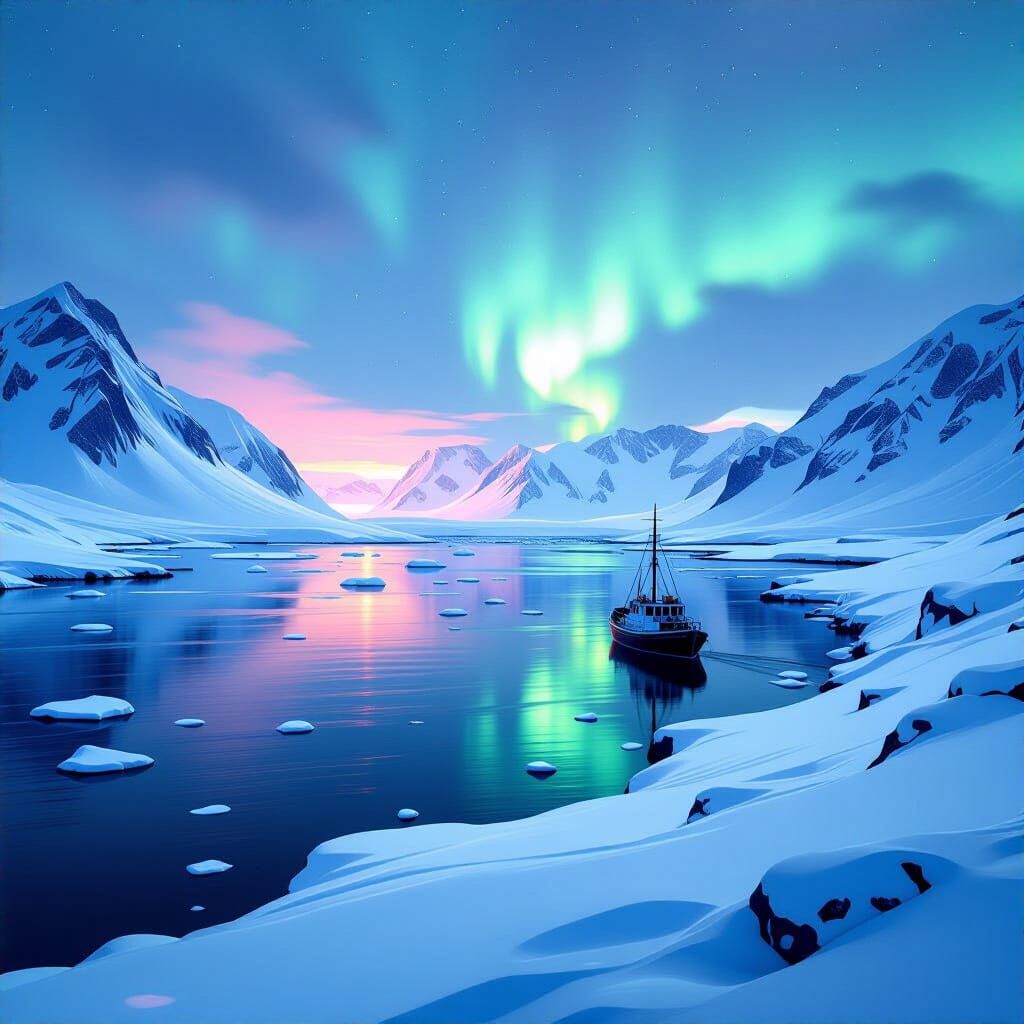 Svalbard Archipelago Under Northern Lights