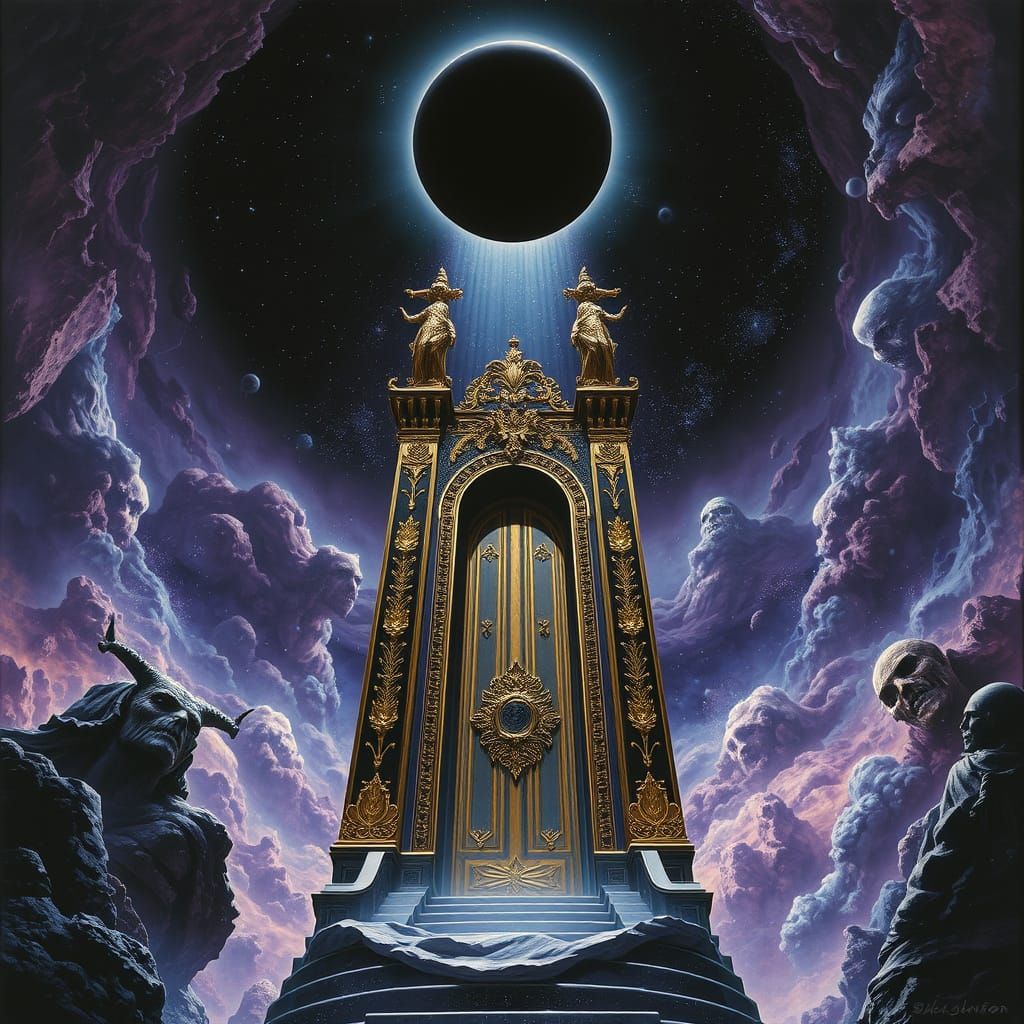 Colossal Elevator Descends into Cosmic Vortex Under Black Su...