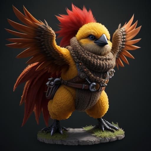 Adorable Knitted Yellow Bird with Red Mohawk