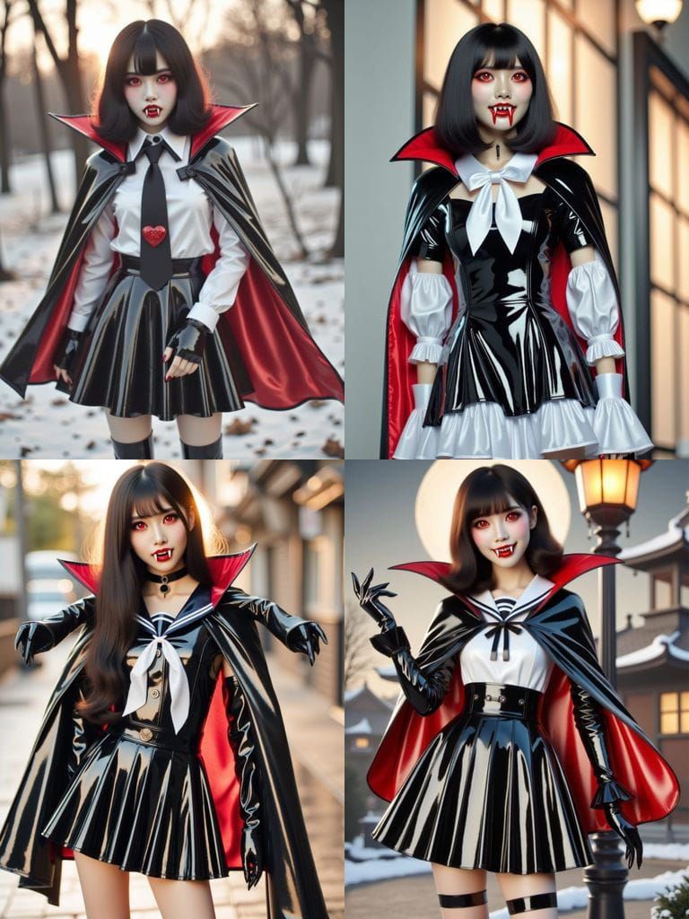 Japanese Vampire Schoolgirl in Moonlit Nightscape