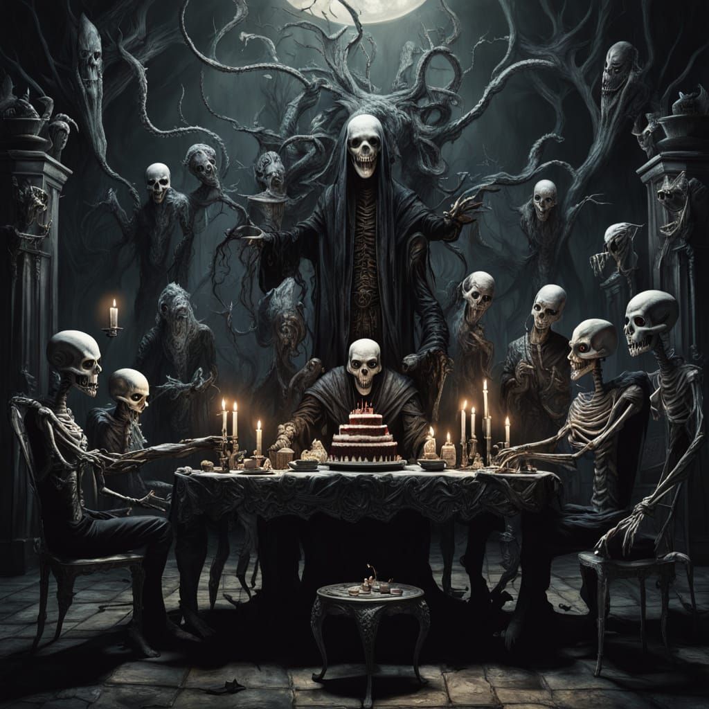 Haunted Birthday Celebration In Dark Fantasy Style