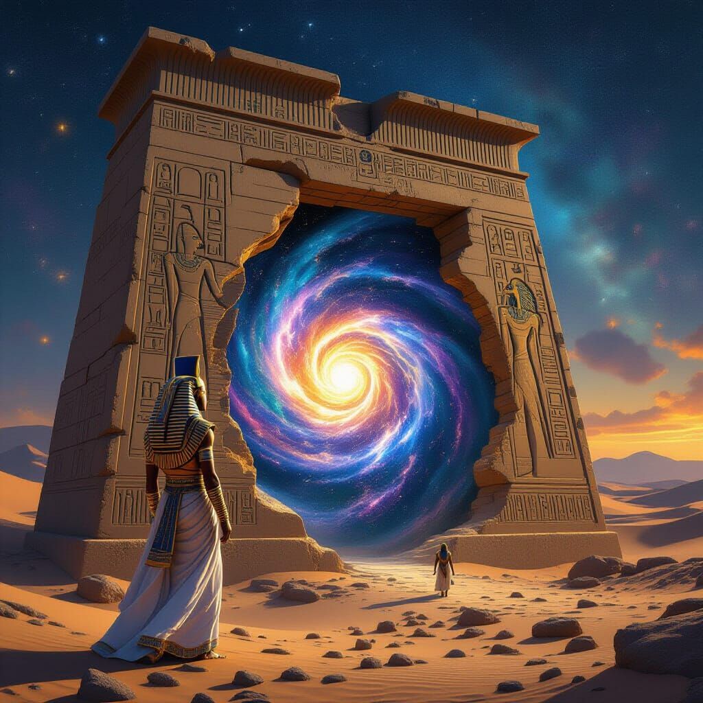 Cosmic Pharaoh Gazing into Nebula Portal