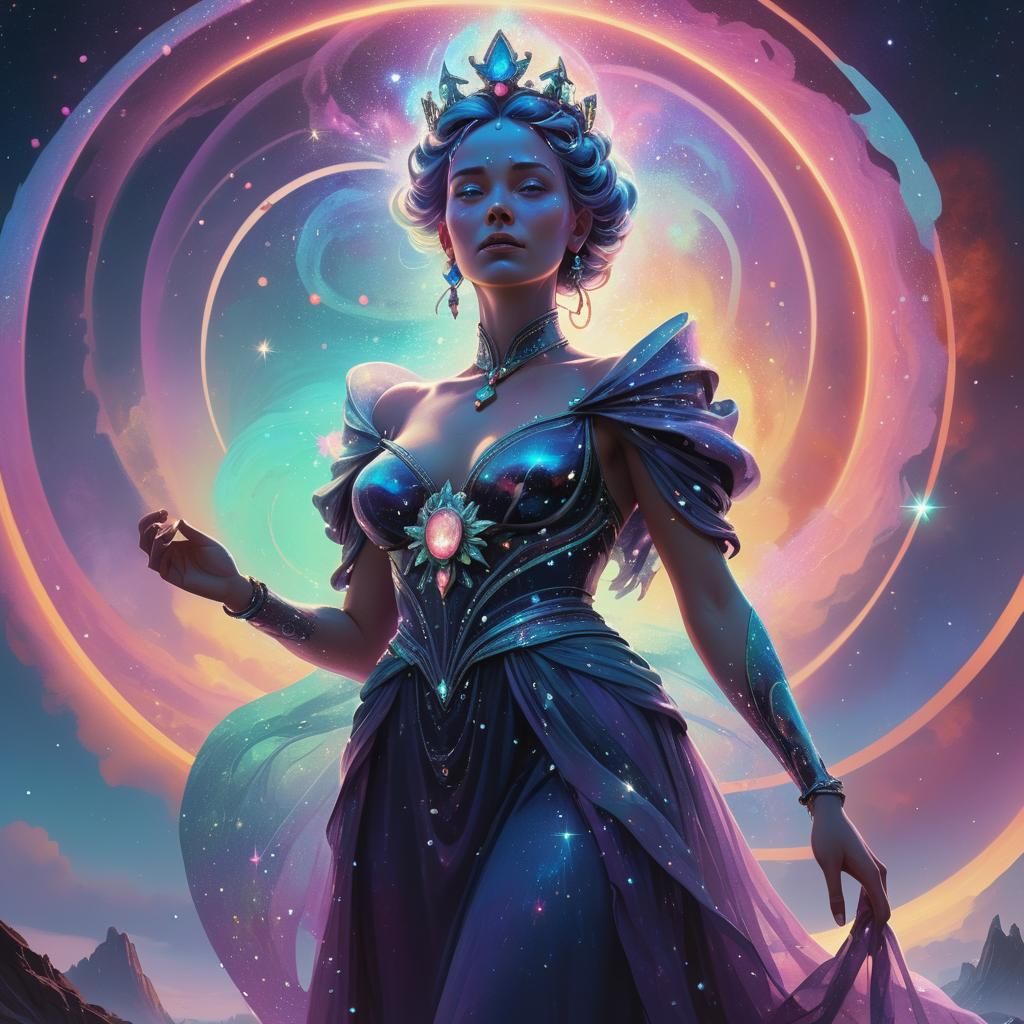Regal Star Queen Amidst Iridescent Nebula