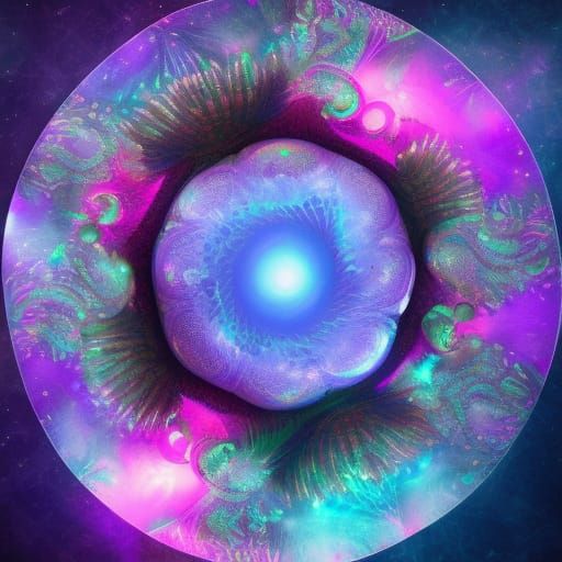 Quantum Fractal Iridescent Petal Bubble: Surreal Digital Art