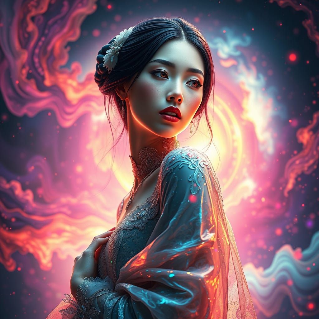 Ethereal Goddess in Iridescent Splendor, Hyperrealistic Digi...