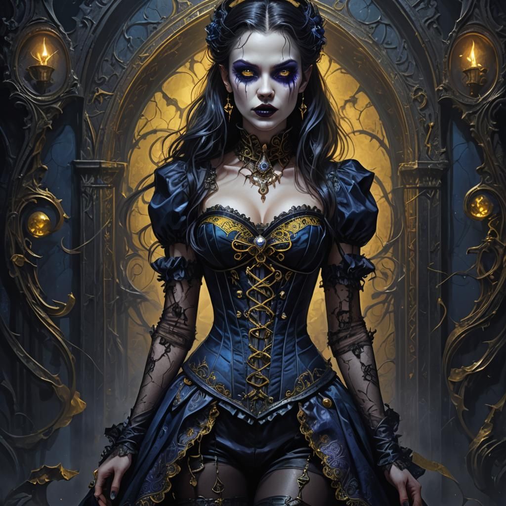 Vampire in Corset Dress: Dark Fantasy Concept Art