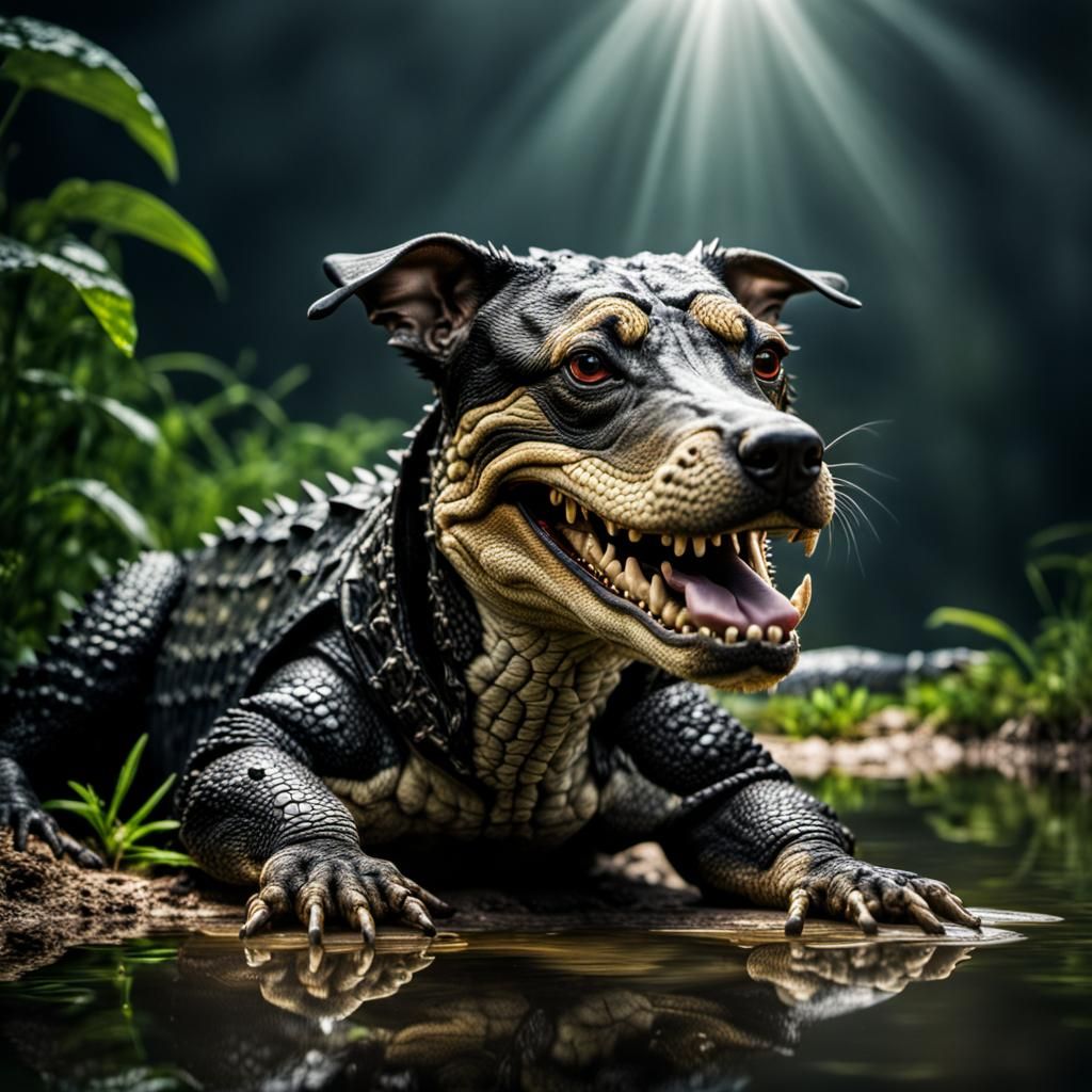 Hyperrealistic Dog-Alligator Hybrid Creature