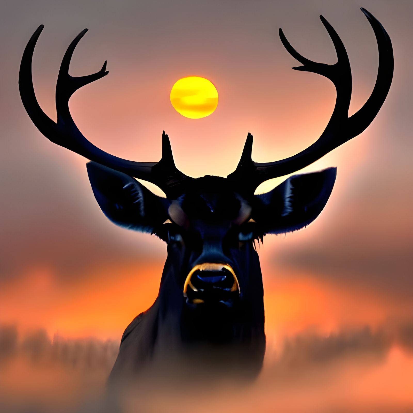 Misty Dawn Landscape with a Tranquil Stag