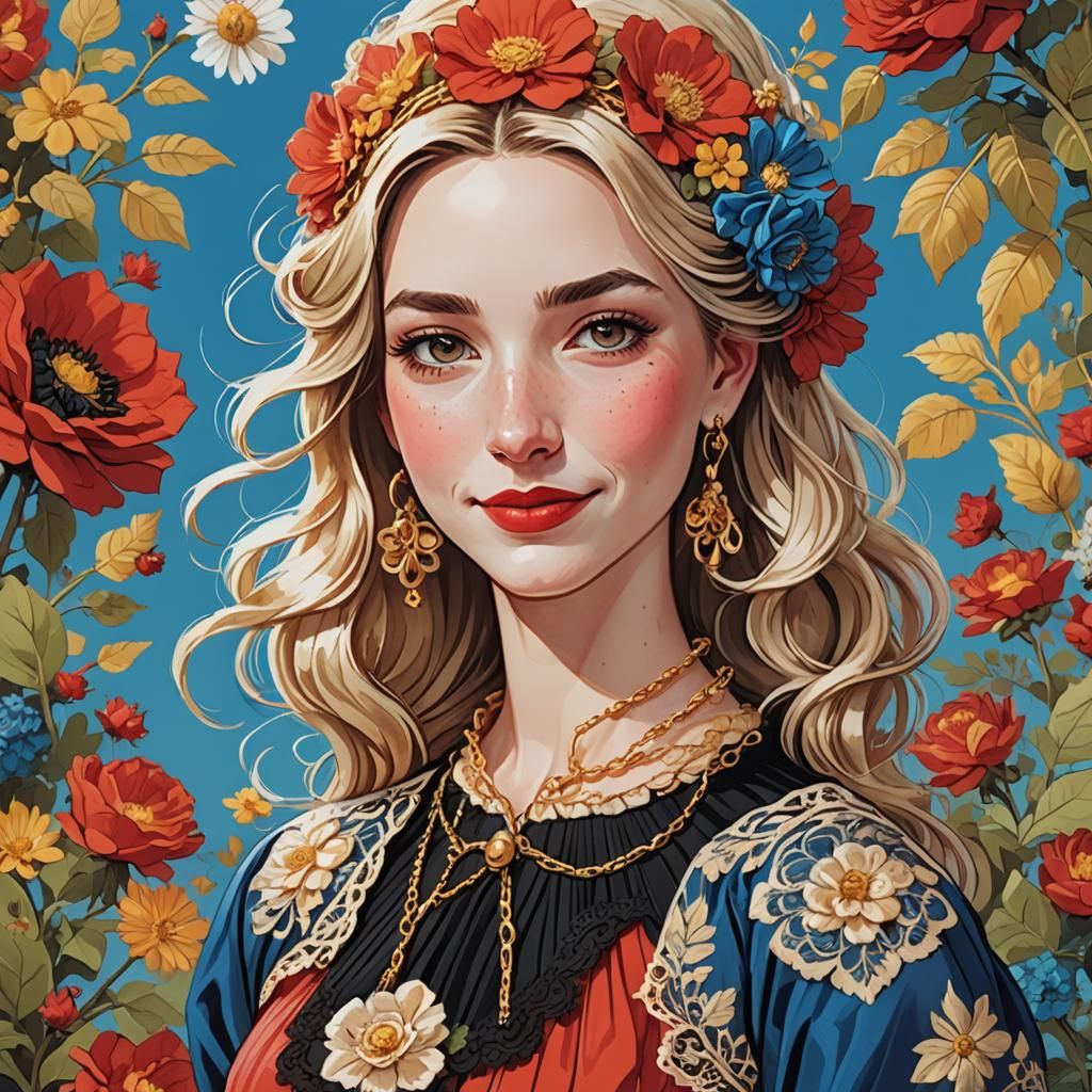 Woman with Gold Chain in Comic Book Art Style