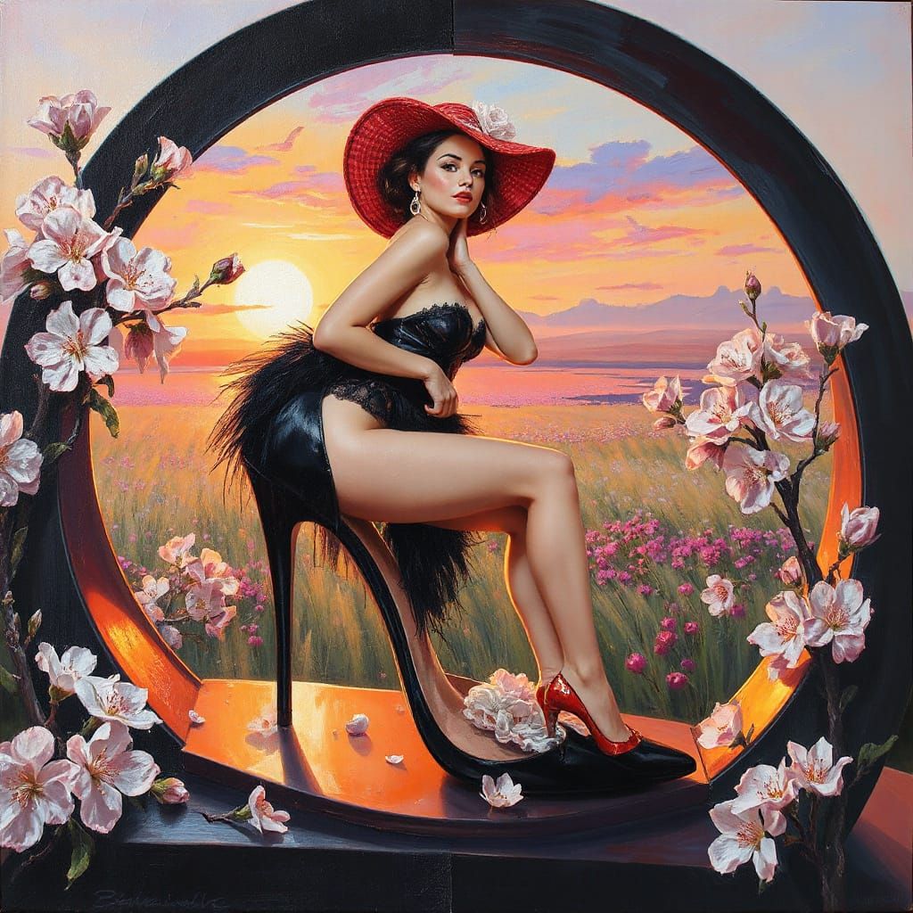 Fashionista in High Heel Shoe, Impasto Painting Style