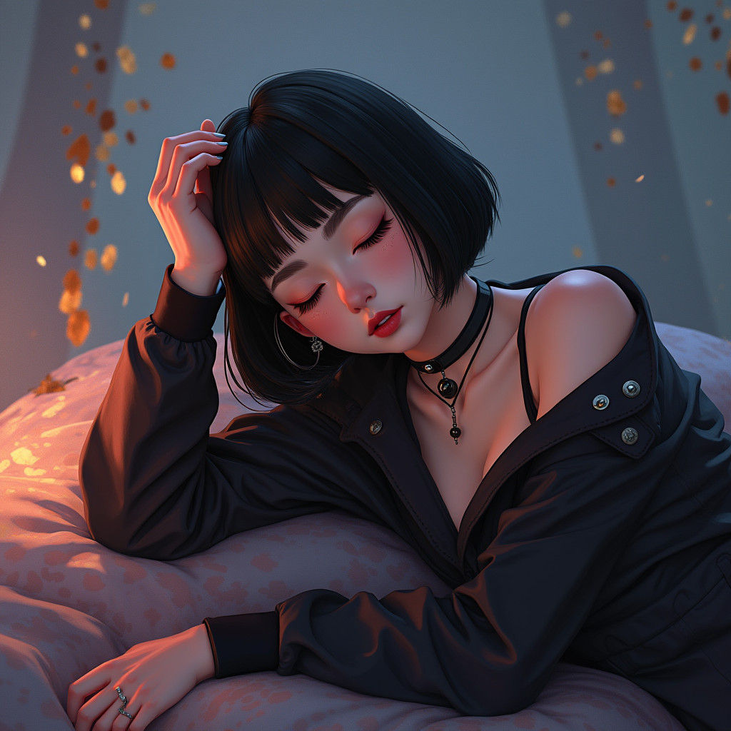 Cute Goth Girl in Dreamy, Soft Lighting
