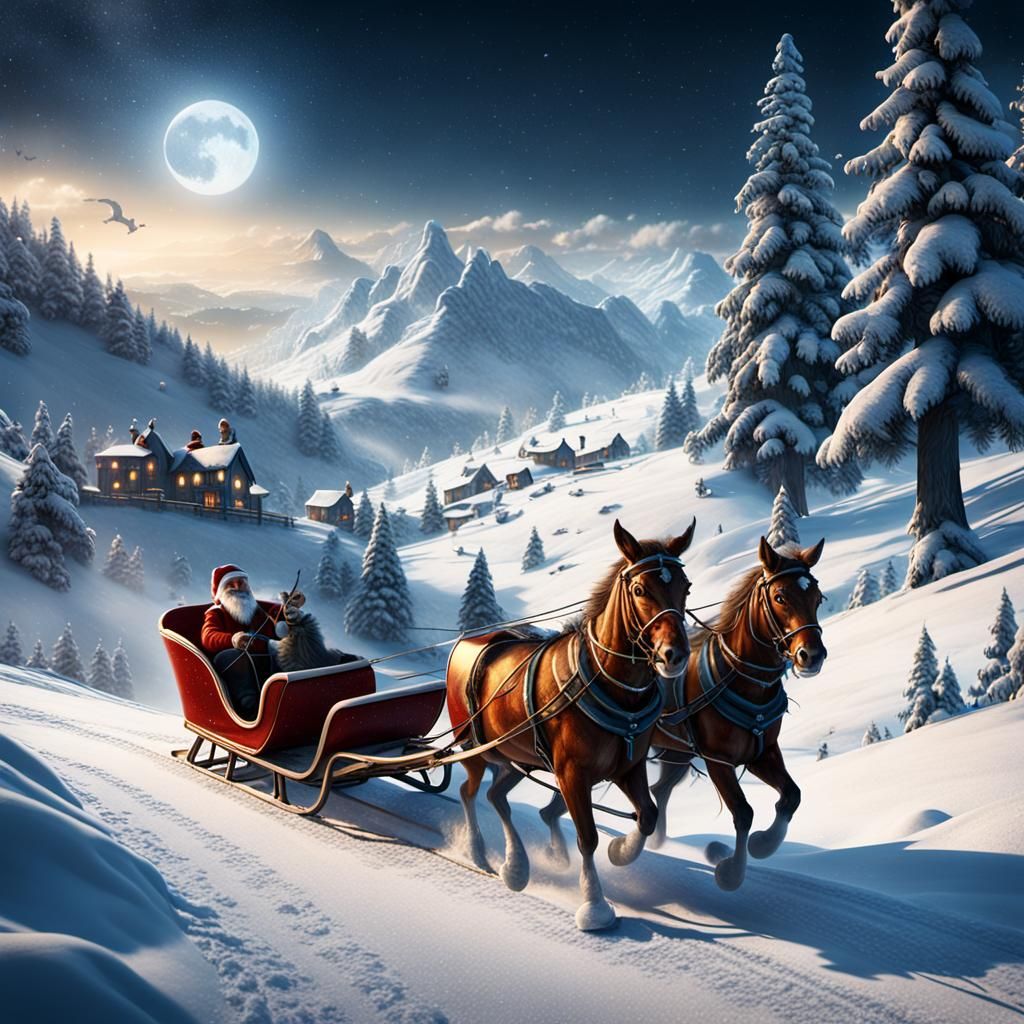 Vintage Christmas Sleigh Ride Postcard in 8K