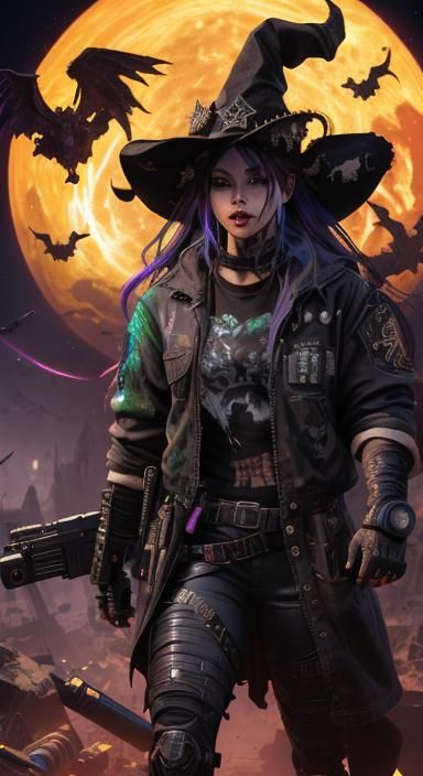 Gun Witch Zombie Sheriff in Underground Comix Style