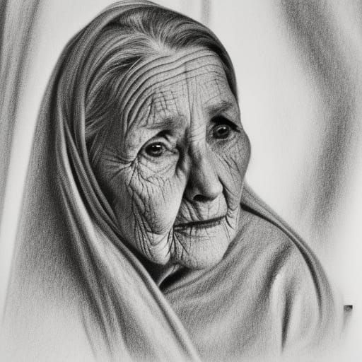 Detailed Pencil Portrait of an Old Woman
