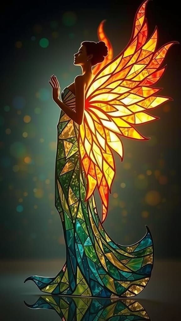 Stained Glass Woman with Wings in Warm Tones