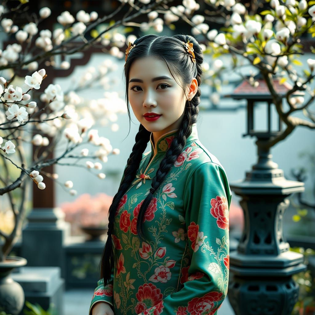 Elegant Chinese Woman in Traditional Cheongsam Dress