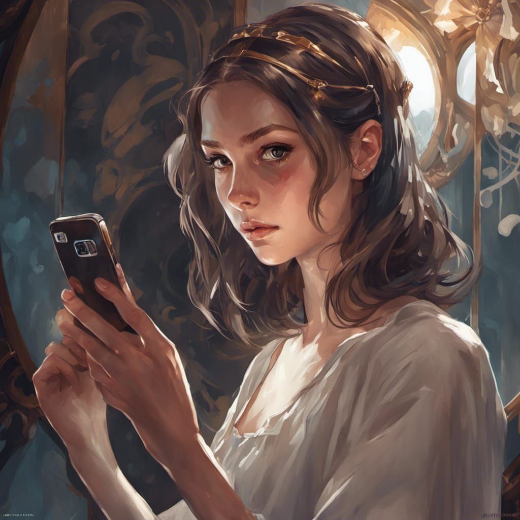 Girl's Dark Mirror Selfie: Hyperdetailed Artstation Portrait