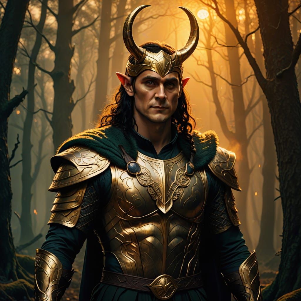 Loki in Dark Forest: Norse Mythology Art