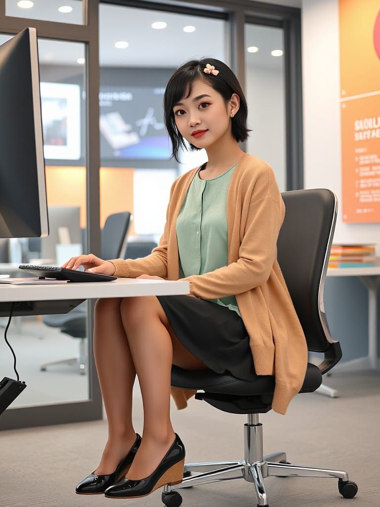 Korean UX/UI Designer Works Amid Bright IT Company Aesthetic