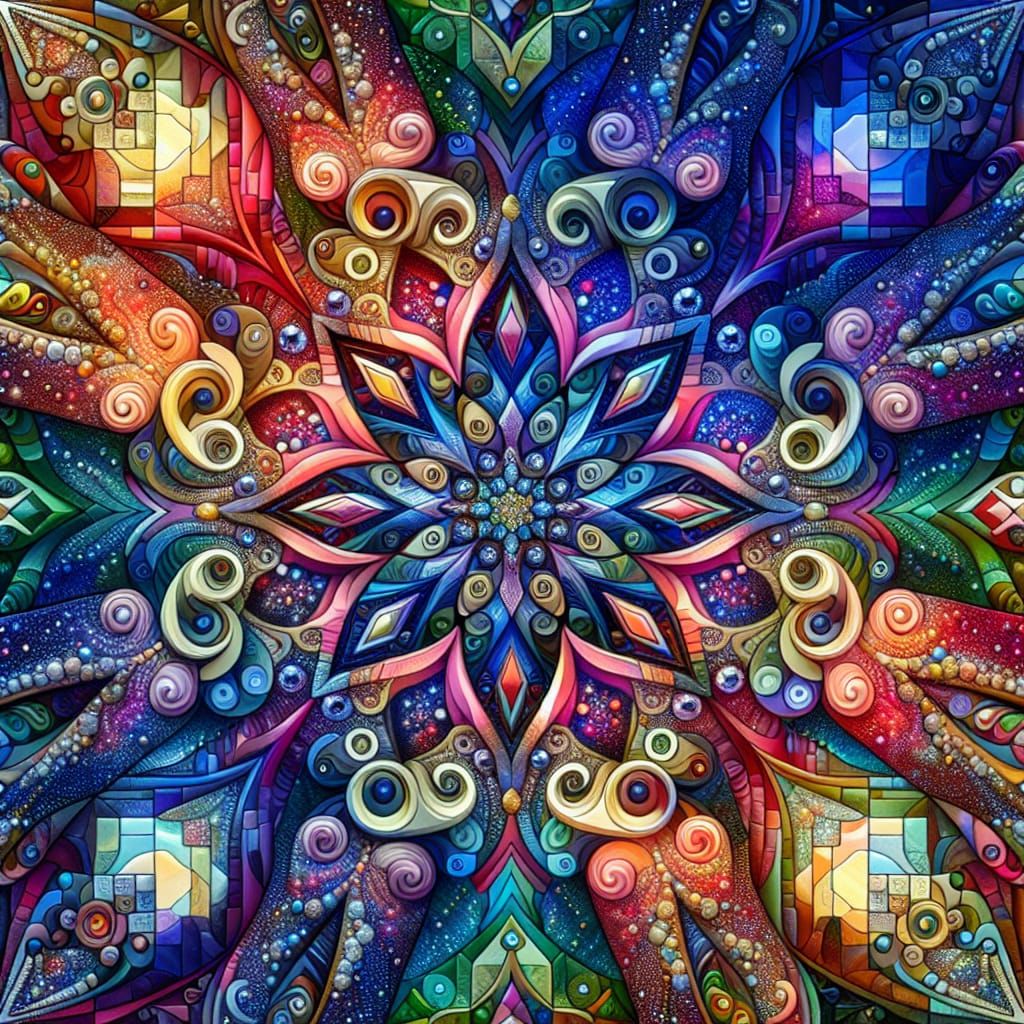 Kaleidoscopic Geometric Art in Vibrant Jewel Tones