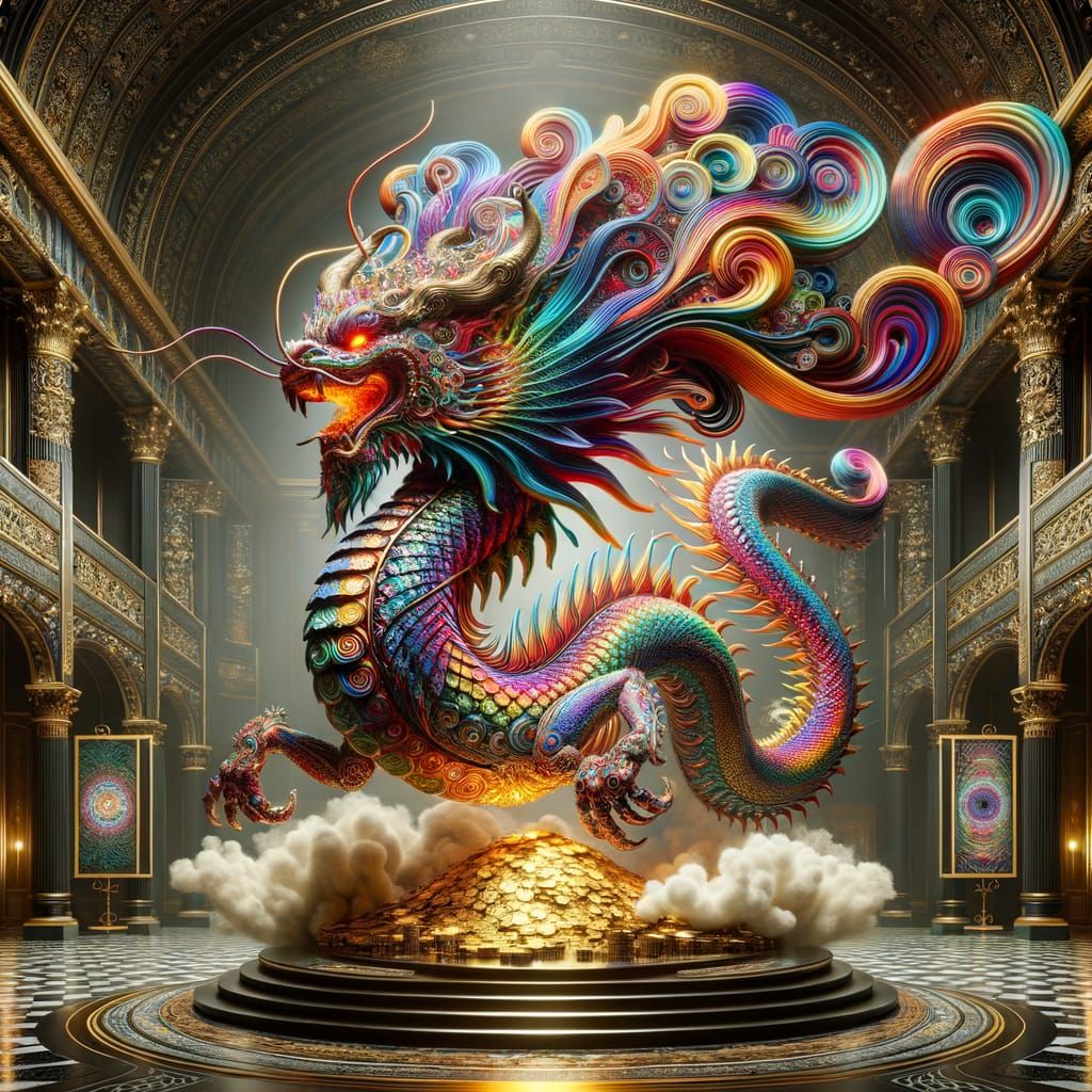 Psychedelic Dragon Sculpture in Grand Hall