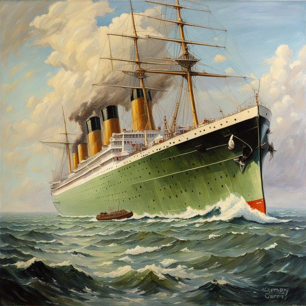 Britannic Ship at Sea: Oil Painting